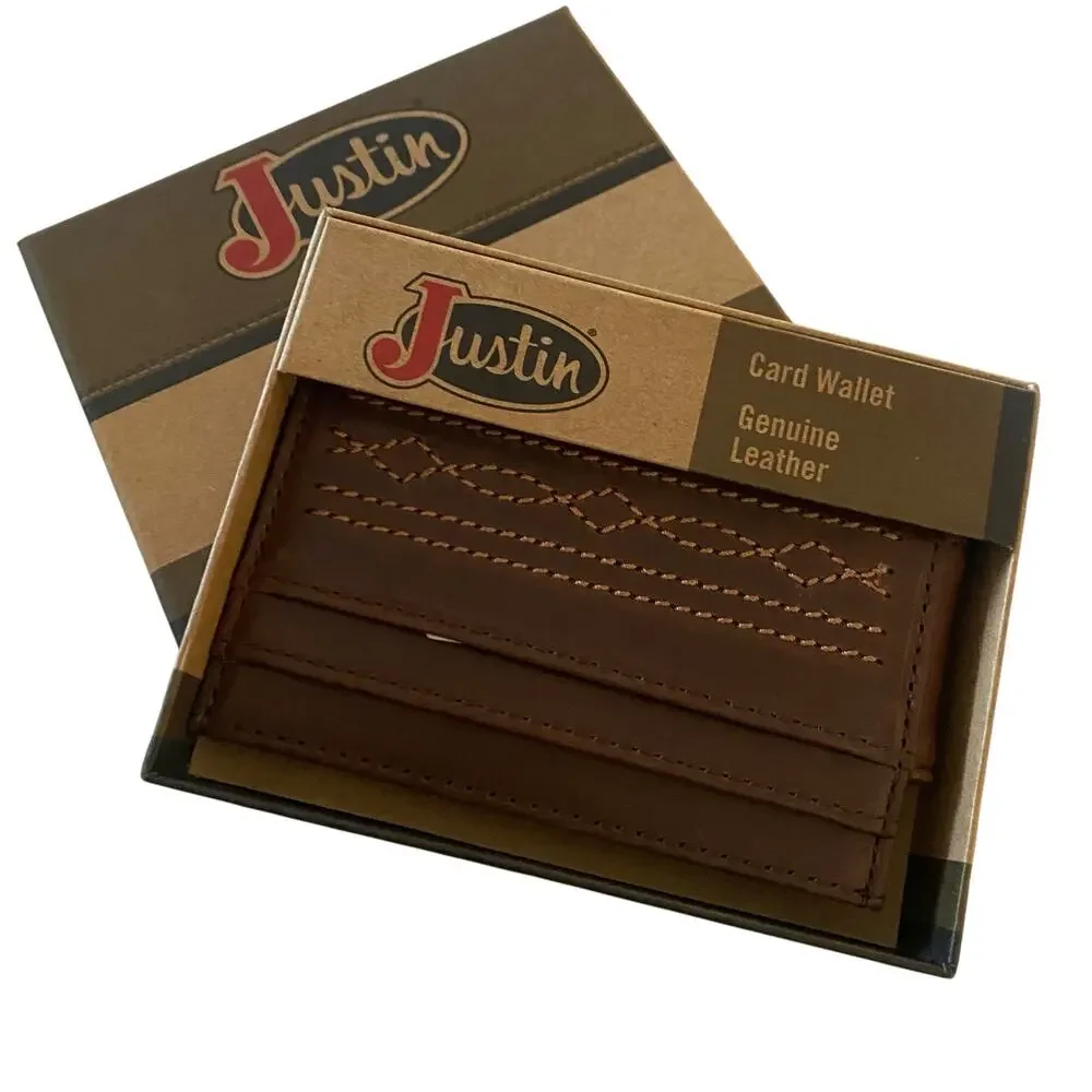 NWT Men’s Justin’s BOOT STITCH CARD WALLET with Money Clip in Brown 22125662M3